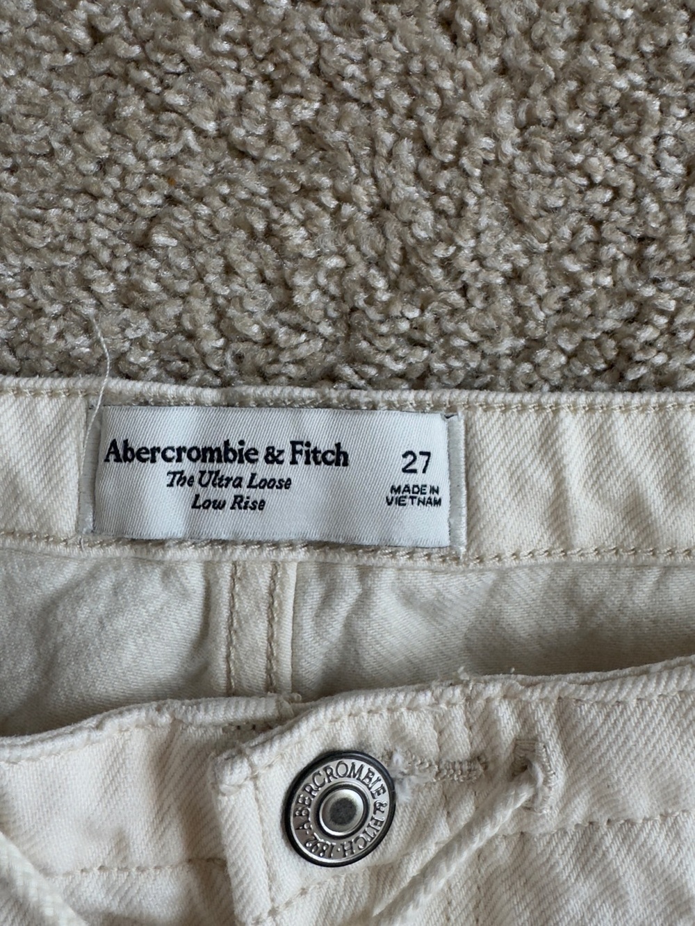 Abercrombie & Fitch Cream Drawstring Ultra Loose Low Rise Jeans - Picture 3 of 4